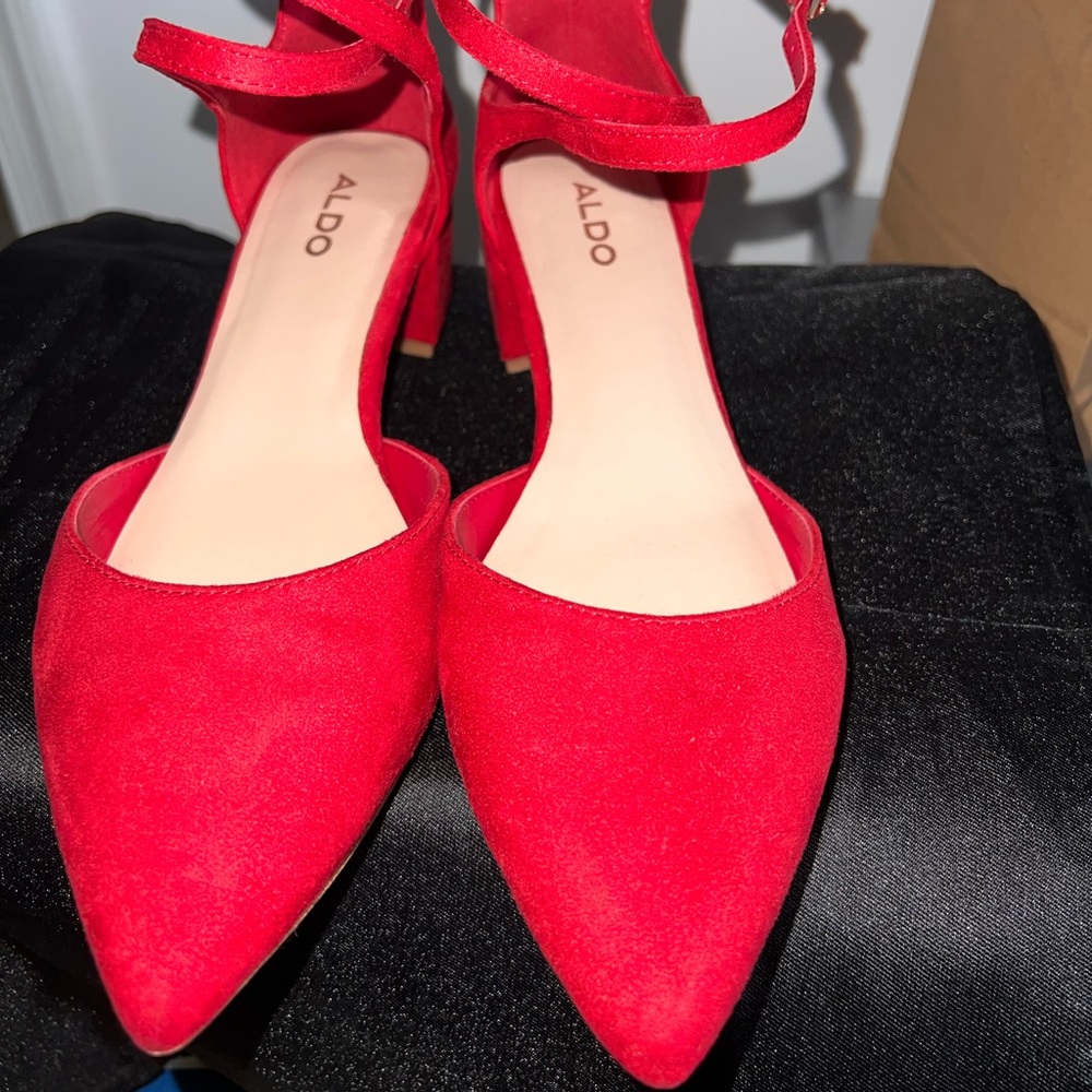 Cherry Red Aldo Zulian Faux Suede Ankle Block Heel Pump